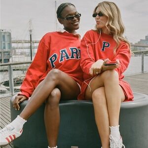 NWT Parke Chenille Shrunken Mock Neck Sweatshirt Red L/XL